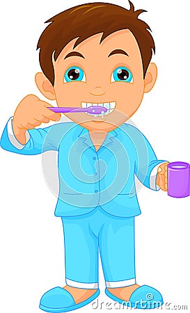 Cute little boy brushing teeth Vector Illustration