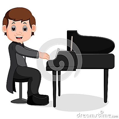 Cute little boy cartoon playing piano Vector Illustration