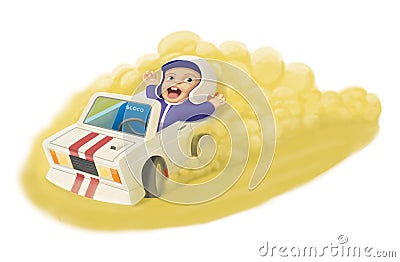 Cute little boy driving a car cartoon hand drawn illustration Cartoon Illustration