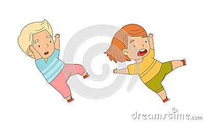 Cute little boy and gil slipping and falling down cartoon vector illustration Vector Illustration