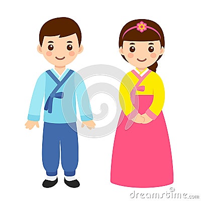 Traditional Korean costumes Vector Illustration