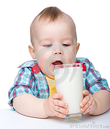 Cute Little Boy Is Going To Drink Milk From Glass Royalty ...