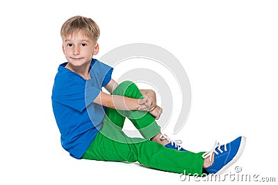 Cute little boy in the green pants Stock Photo