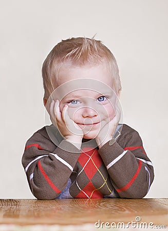 Cute little boy portrait with bored expression Stock Photo