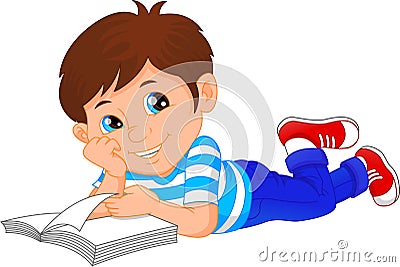 Cute little boy reading book Vector Illustration