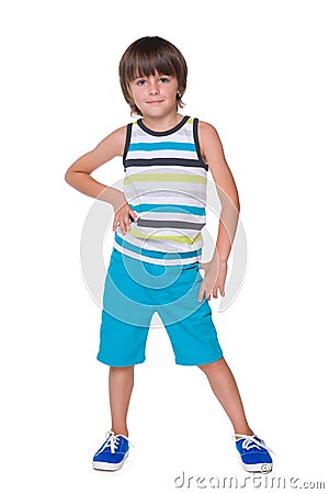 Cute little boy in a striped vest Stock Photo