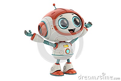 cute little brillant robot with happy expression on white background- 3d rendering - generated by ai Stock Photo