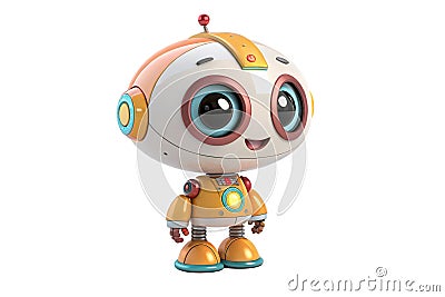 cute little brillant robot with happy expression on white background- 3d rendering - generated by ai Stock Photo