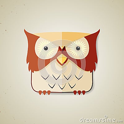 Cute little brown and light yellow cartoon owl Vector Illustration