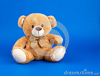 Cute little brown teddy bear, copy space Stock Photo