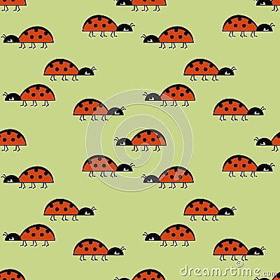 Cute little bugs, ladybugs , vector seamless background. Doodle insects. For children`s textiles, bedding, wrapping paper and Stock Photo