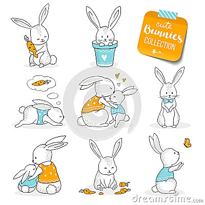 Cute little bunnies. Vector Illustration