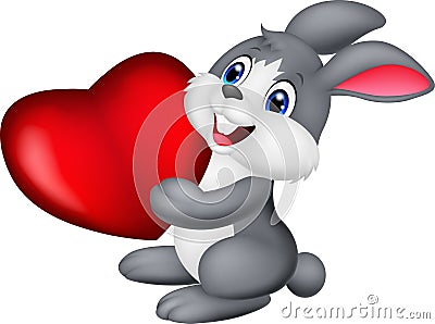 Cute little bunny cartoon holds red hart Vector Illustration