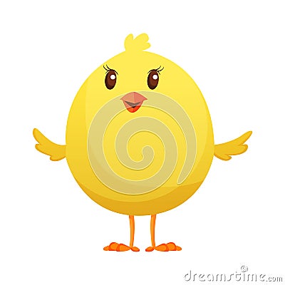 Cute little cartoon chick waiting something isolated on a white background. Funny yellow chicken. Vector illustration of Vector Illustration