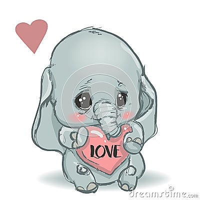 Cute little cartoon elephant Vector Illustration