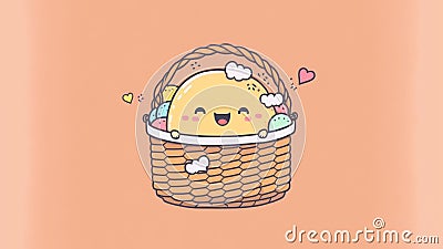 Cute little chibi basket Cartoon happy drawn characters Cartoon Illustration