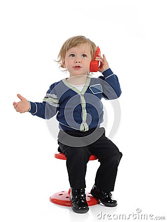 Cute little child speaking on the cell phone Stock Photo