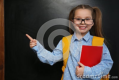 Cute little child wearing glasses. First time at school Stock Photo