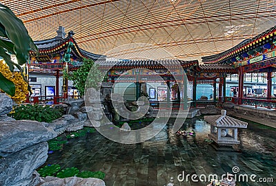 Little Chinese Garden and a Pond Editorial Stock Photo