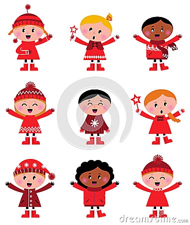 Cute little christmas kids collection Vector Illustration