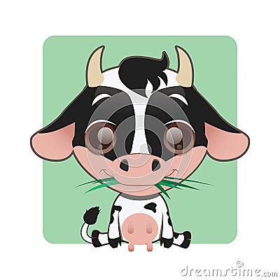 Cute cow holding grass in their mouth Vector Illustration