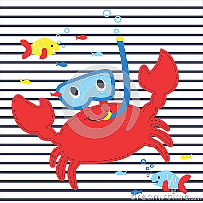 Cute little crap playing fishes under the sea Vector Illustration