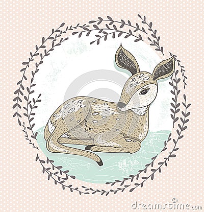 Cute little deer illustration. Vector Illustration