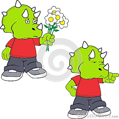 Little dinosaur kid cartoon charcter expressions pack collection Vector Illustration
