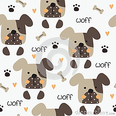 Cute little dogs, paws and bones seamless pattern Vector Illustration