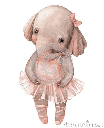 Cute little elephant girl with ballerina`s dress Stock Photo