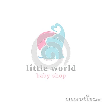 Cute little elephant logo. Kids toy shop and baby goods store mascot Vector Illustration