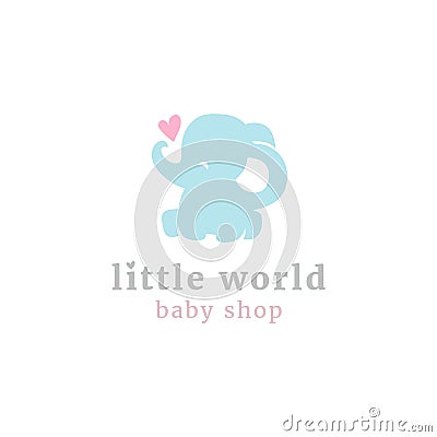 Cute little elephant logo. Kids toy shop and baby goods store mascot Vector Illustration