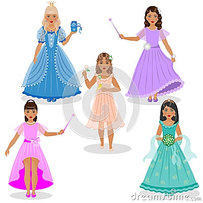 Cute Little Fairies and Princesses Vector Illustration