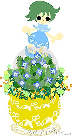 The cute little flowerpot -Veronica persica- Vector Illustration