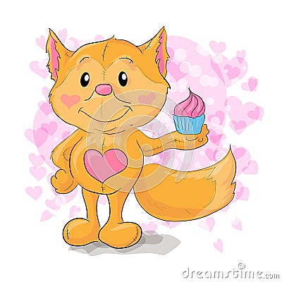 Cute little Fox with kapkejkom. Vector Illustration