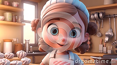 Cute little girl baking cookies in the kitchen - 3d render Stock Photo