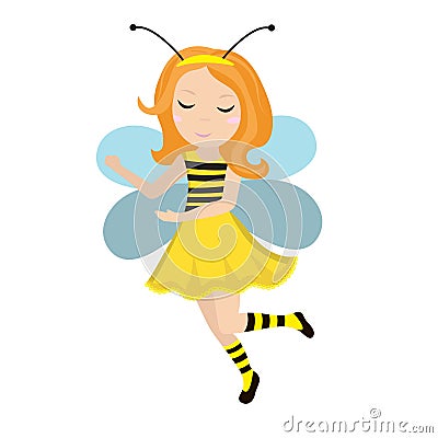 Cute little girl bee icon in flat, cartoon style. Baby carnival costume bee. Isolated on white background. Vector Vector Illustration