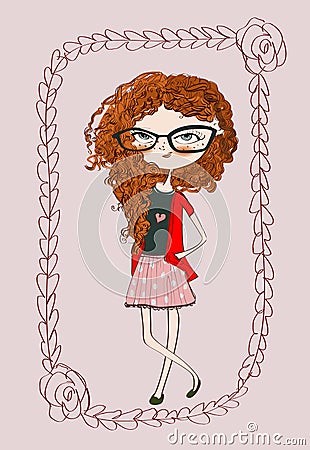 Cute little girl Vector Illustration