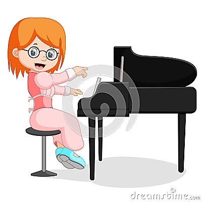 Cute little girl cartoon playing piano Vector Illustration