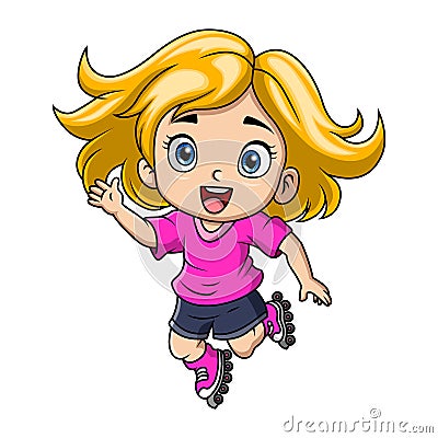 Cute little girl cartoon playing rollerblade Vector Illustration