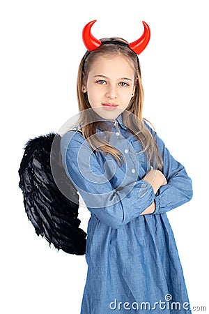Cute little girl with a davil costume Stock Photo