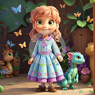 A cute little girl with a little dragon Stock Photo