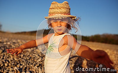 Cute little girl emotional outdoor portrait Stock Photo