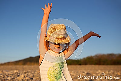 Cute little girl emotional outdoor portrait Stock Photo