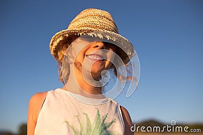 Cute little girl emotional outdoor portrait Stock Photo