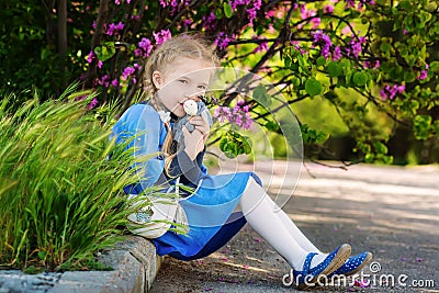 Cute little girl with a favorite toy donkey Stock Photo