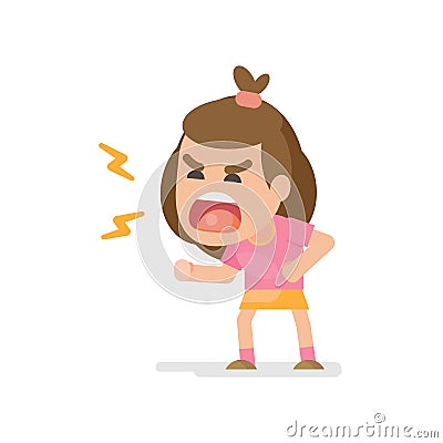 Cute little girl gets mad angry fighting and shouting expression, Vector illustration. Vector Illustration