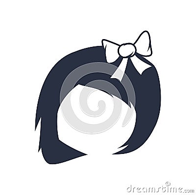 Cute and little girl head with bow. Adorable baby character face with hairs. Mask for photo. Kid funny beautiful head. Vector Illustration