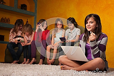 Cute Little Girl with Laptop Stock Photo