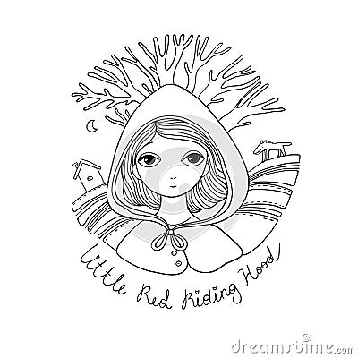 A cute little girl. Red Riding Hood fairy tale. Vector Illustration